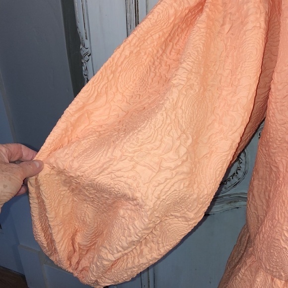 SHEIN X Orange Sherbet Embossed Very Full Puff Sleeve Lace Up Neckline S/S - Picture 5 of 11